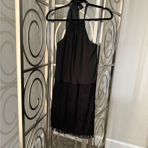 Aidan by Aidan Mattox Black Halter fringe Cocktail Dress